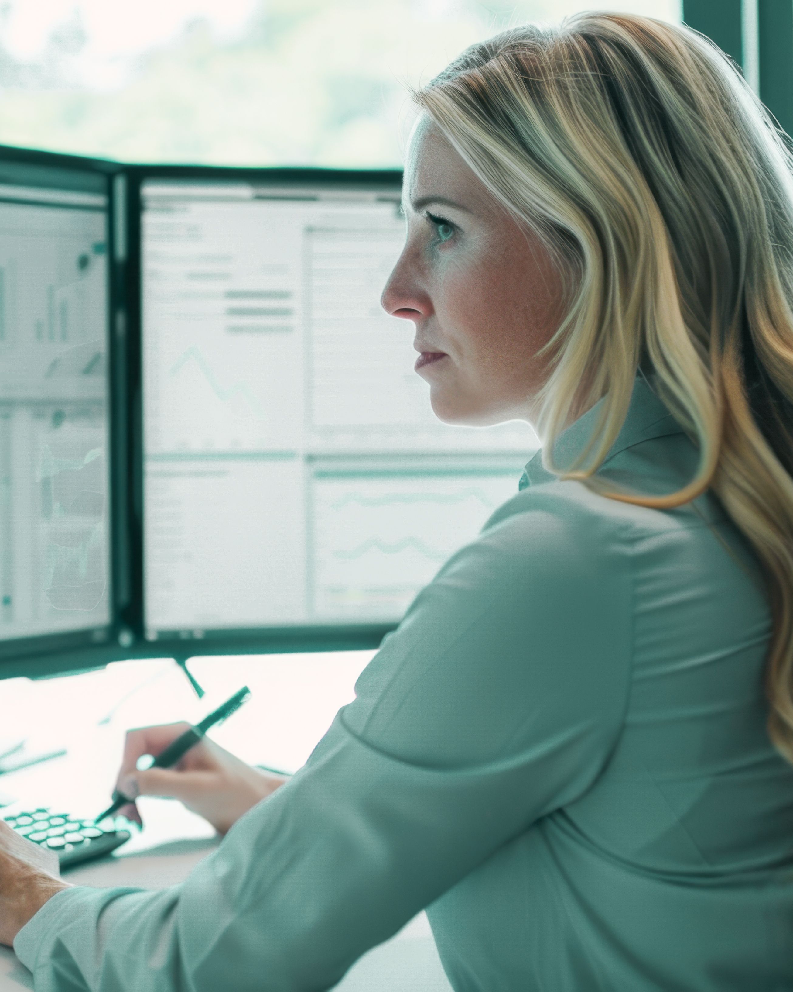Woman analysing data on a computer
